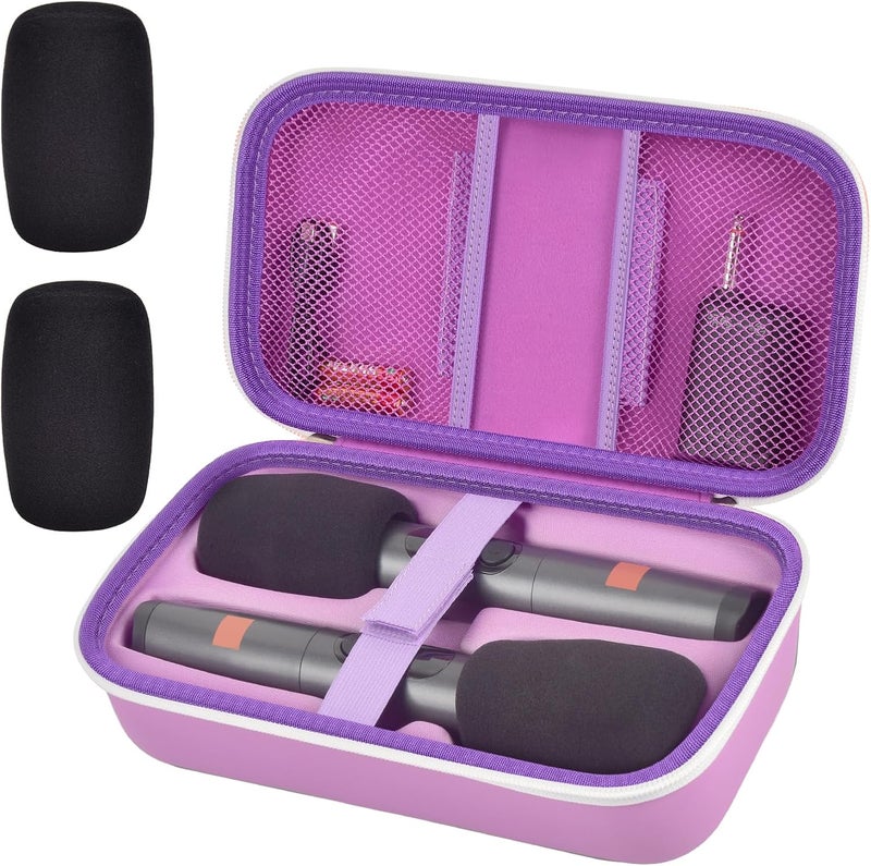 Comecase حافظة ميكروفون لاسلكي لجهاز JBL PartyBox ونظام ميكروفون مزدوج، صندوق تخزين للسفر للميكروفونات الكاريوكي مع غطاء رغوي للميكروفون، يحمل 2 ميكروفون، مستقبلات، محولات، بطاريات AA - بنفسجي - Image 1